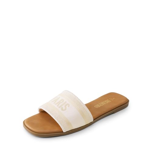 Image of DREAM PAIRS Women's Flat Sandals Slip On Slides Sandals Square Open Toe Jacquard Braided Fashion Slides Casual Beach Slippers for Summer