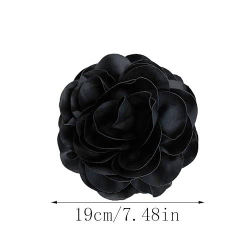 Image of Large Fabric Rose Flower Brooch Lapel Pins for Women Bride 7.5in Big Satin Camellia Flower Brooches Pin Dress Suit Ceremony Accessories Wedding Prom Jewelry Gifts