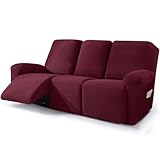 Lot de 5 housses de canapé extensibles et résistantes aux rayures avec poche latérale lavable pour chat et chien Bordeaux