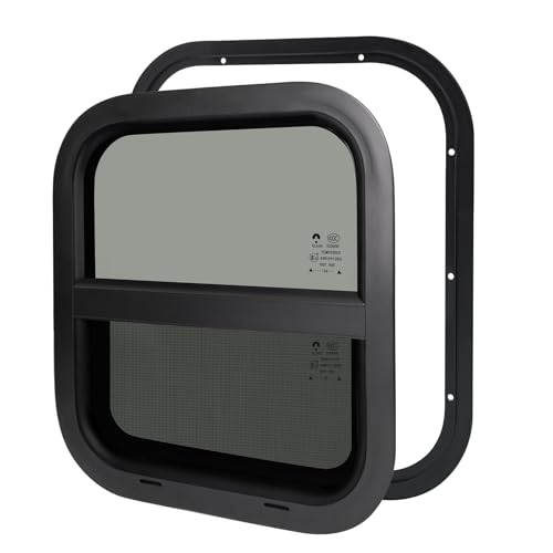 Image of 14 inchW x 16 inchH RV Windows for Cargo Trailer Camper,Tinted Vertical Sliding | Cargo Utility Trailer Window Replacement w /Screen&Trim Ring,Fit 15 /16 inch or 1-3 /8 inch Thick Wall,Allow Error 1 /16,DOT Approved