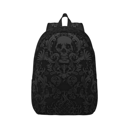 BUULOO Schulter Gothic Tapete Totenkopf Tasche Casual Reisetasche Mädchen Laptop Rucksack Leichter Canvas Rucksack Männer Arbeit Alltag Rucksäcke, Schwarz , M