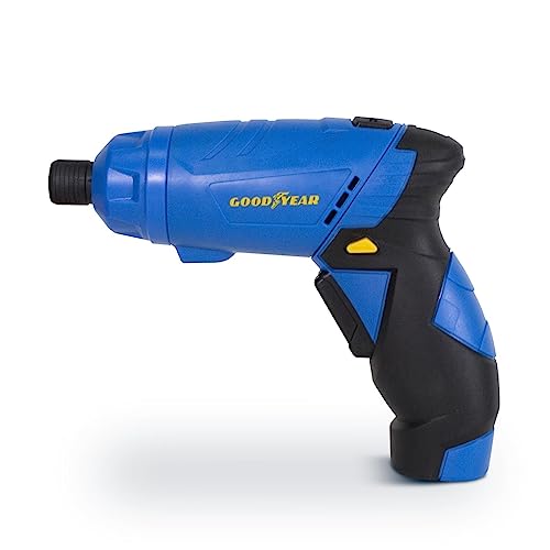 Goodyear - Visseuse électrique à batterie 3,6 V. Tournevis avec lumière LED de travail. Inverseur de rotation poignée articulée. Batterie chargeur incluse.