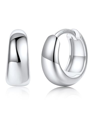 Silvora Silver Huggie Hoop Earrings for Women Small Chunky Hoops with 925 Sterling Silver Post Lightweight 8mm Small Silver Hoop Earrings