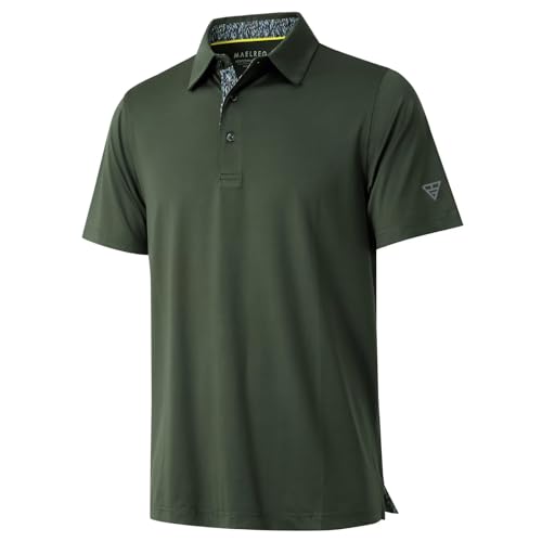 M MAELREG Polo Shirts for Men Short Sleeve Performance Moisture Wicking Quick Dry Casual Collared Men’s Polo Shirts Olive Green