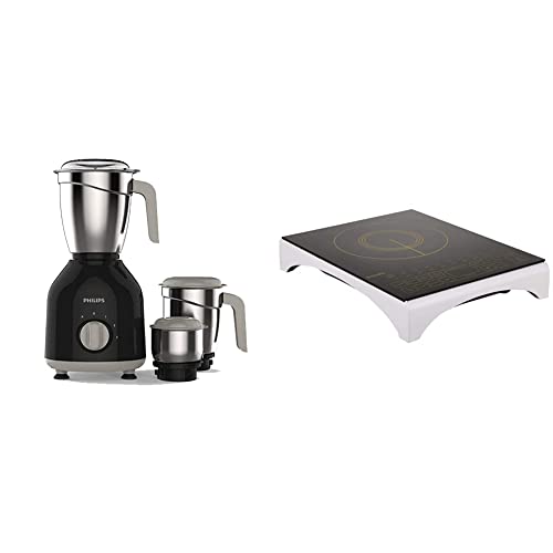 Image of Philips Kitchen Appliance Set | 750W Mixer Grinder (3 Jars) & 2100W Glass Induction Cooktop | Touch Control | Black | 2 Year Warranty