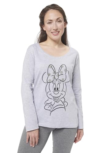 Pyjama Disney Minnie Mouse pour femme - Ensemble pyjama à manches longues avec pantalon - Gris, gris, S