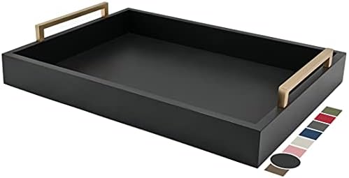 Montecito Home Decorative Coffee Table Tray - Ottoman Tray - Breakfast, Drinks, Liquor Serving Platter - from Farmhouse to Modern - Matte Finish - Champagne Gold Handles - Pitch Black