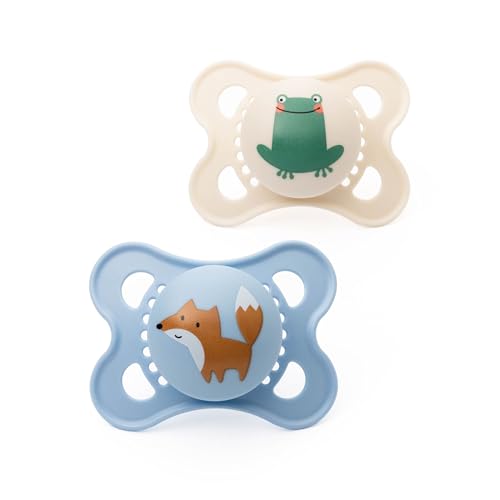 MAM Original Soothers | 0-6 Months | 2 Pack | Comes in Dummy Steriliser Case | Sustainable Materials | Baby Accessories for Newborn | Blue/Cream (Various Designs)