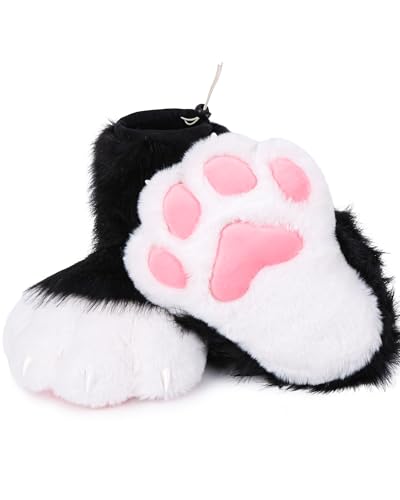 ZFKJERS Cosplay Animal Cat Plastic Claws for Fursuit Feet Paw Shoes Furry Paw Slippers Adults Costume Accessories Set (Black-White)