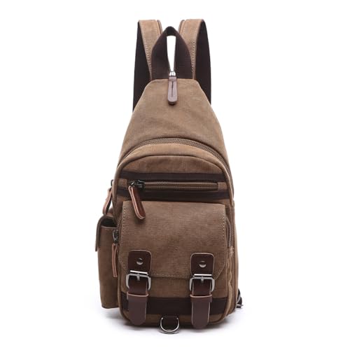 Mochila Pequena Transversal Unissex De Lona Para Peito Ou Costas Ideal Para Viagem Caminhada Escola E Esporte - ZAFIN (Marrom)