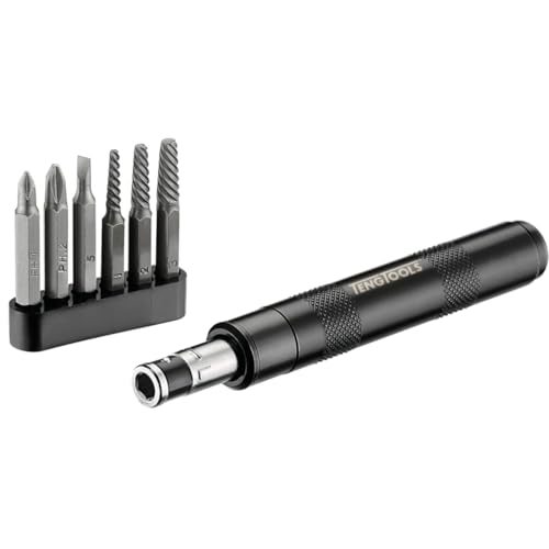 Teng Tools 7 Piece 1/4 Inch Drive Mini Reversible Manual Hand Impact Driver/Extractor Set - IDSE7, Silver