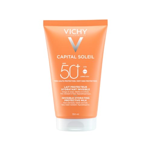 Vichy Capital Soleil, Latte Idratante Fresco SPF50+, Per Viso e Corpo, Protezione Molto Alta SPF50+ da Raggi UVA e UVB, Pelle Idratata Senza Aloni Bianchi, Con Acqua Vulcanica di Vichy, 150ml