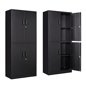 Yizosh Metal Storage Locking Cabinet with 4 Doors and 2 Adjustable Shelves,71″ Lockable Garage Tall Steel Cabinet,for Home Office,Living Room,Pantry,Gym,Commercial Storage (Black)
