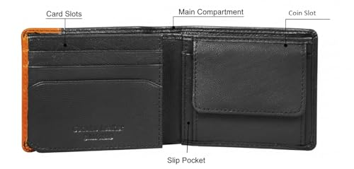 Image of Calfnero Men's Genuine Leather Wallet-Multiple Card Slots ID Window with Coin Pocket- Leather Wallet (Black-Cognac)