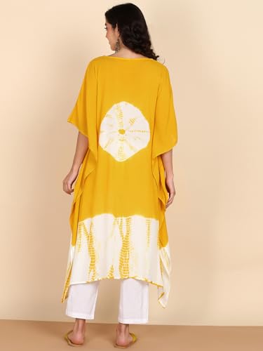 Image of Maaesa Women Handcrafted Tie & Dye Rayon Crepe Kaftan Dress | Casual Wear | Flowy Kaftan Style | Lightweight & Breathable Fabric