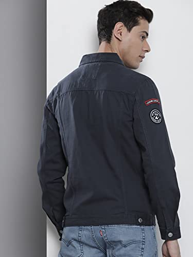Image of The Indian Garage Co Men Grey Slim Fit Solid Trucker Jacket