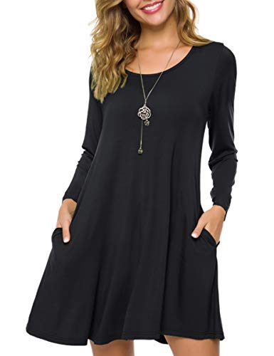 ZENNILO Plus Size Casual T Shirt Kleider für Frauen Flowy Swing Tunika Kleid Taschen, Schwarz, 3X-Groß