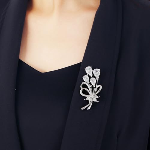 Image of Rhinestone Flower Brooch Pin Silver Tone Crystal Floral Pin Elegant Flower Cluster Corsage Brooch Vintage Wedding Bridal Lapel Pins Clothing Accessories Jewelry for Women Girls