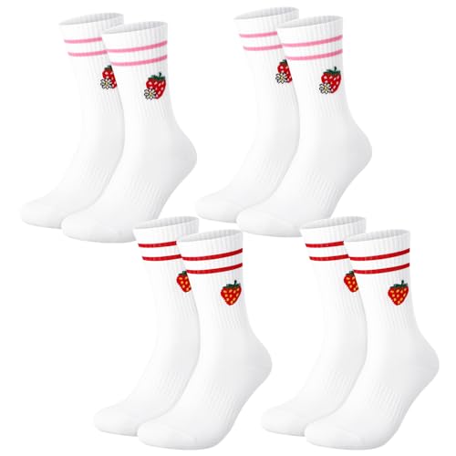 Utensilsto 4 Paar Weiß Tennissocken für Damen Erdbeeren Socken