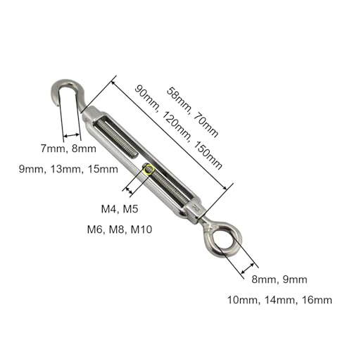 BREAKA 1PCS 304 Stainless Steel Turnbuckle Hook and Eye M4 M5 M6 M8 Marine Cable Raling Stainless Steel Hook and Eye Turnbuckles (Color : M5) miniatura 3
