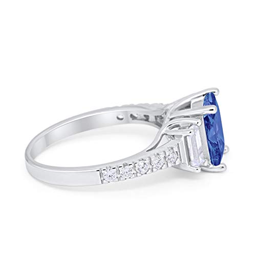 Blue Apple Co. Emerald Cut Three Stone Wedding Engagement Ring Round Cubic Zirconia 925 Sterling Silver2