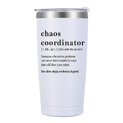 Docik Thank You Gifts for Women, Boss, Coworker, Manager, Office, Teacher, Nurse - Appreciation Gifts, Boss Lady Gifts, Coworker Birthday Gifts, Chaos Coordinator Gifts - 20 Oz Tumbler White