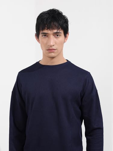 Image of The Indian Garage Co Men Boxy Textured Full Sleeves Crew Neck T-Shirt