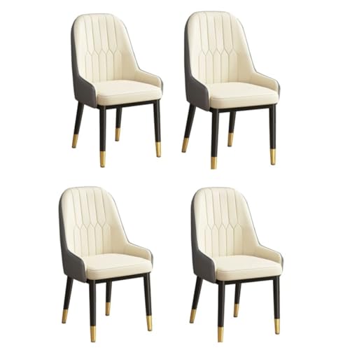 Image of Set of 4 Luxury Dinning Chair with One Piece Strong Metal Frame Accent Chair for Home Office Cafe Restaurant Hotel (4, Dark Grey-Ivory)