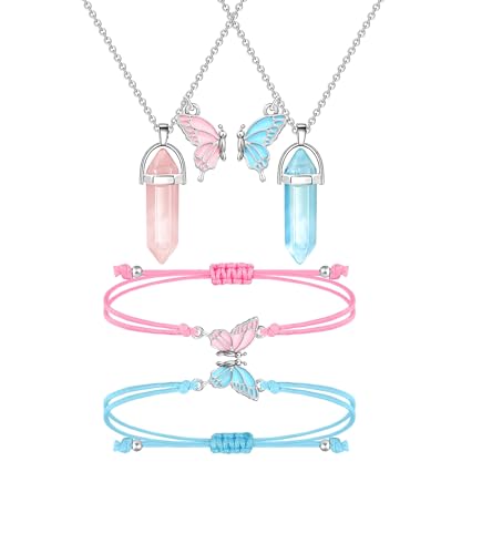 MJartoria BFF Necklace and Bracelets for 2-Crystal Friendship Necklace Bracelet Best Friend Necklace Matching Necklace Bracelets Gifts