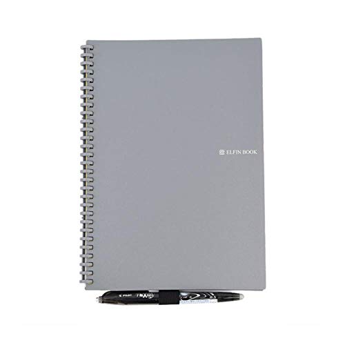 Elfinbook Smart Réutilisable Effaçable Spirale A5 Cahier Papier Bloc-notes Pocketbook Journal Journal Bureau École Dessin Cadeau, Gris, A5 15x21cm 100 pages Cover