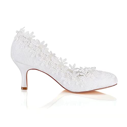 Emily Bridal Vintage Wedding Shoes Ivory Round Toe Pearls Flowers Kitten Heel Bridal Shoes3