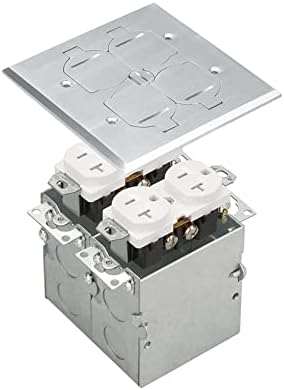 Select Lighting SLFB-2G-TR20-NI 20A Receptacle Outlets, Tamper Resistant Electrical Floor Box with Flip Lid and Nickel Plated Brass Cover, Retractable Recessed Socket for Kitchen, Countertops & Floors