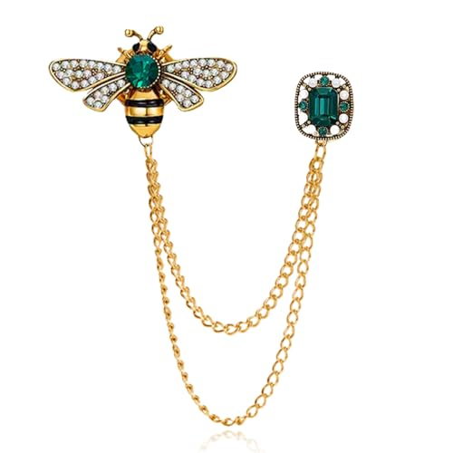 Crystal Insect Bee Brooch Pin Vintage Long Tassel Bee Chain Lapel Pin Rhinestone Bee Corsage Suit Jacket Brooch Pin Jewelry for Women Men Gifts