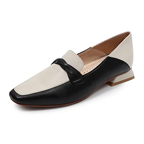 Image of Mona flying Women's Leather Square Toe Penny Loafer Slip on Office Flats