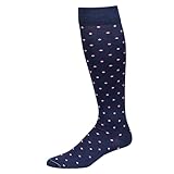 Cotton Patterned Over the Calf Dress Socks, Knee High Men’s Dress Socks, Made in USA by Boardroom Socks, Pink Dots on Navy