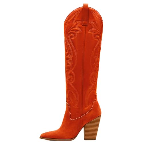Image of WIRALOMI Cowboy Boots for Women Knee High Western Chunky Heel