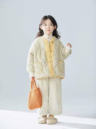 Girls Ethnic Floral Printed Corduroy Jacket Kids Toddler Button Thicked Warm Coat 2-9 Years3