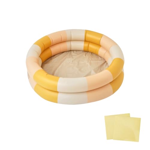 プール ベビー キッズ 厚手 家庭用 幼児用 小さめ ミニ ベランダ シンプル 丸型 1人用 修復パッチ 2枚付き (ホワイトイエローストライプ)