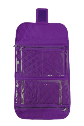 Image of Yazzii Trifold Craft Project Case - Craft Organizer, Travel Tote Bag with Clear Pockets & Handle - Crafts, Crochet, Sewing Accessories - Purple