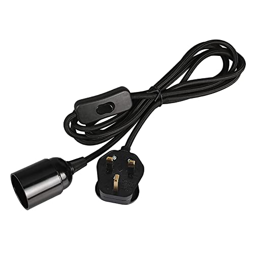Wowsale Pendant Light Ceiling Lighting Fitting, E27 Lamp Holder Suspended Pendant Light Fitting Kit, 2 Core Gold Fabric Cable Plug with On/Off Switch- UK Plug (Black, 3m)