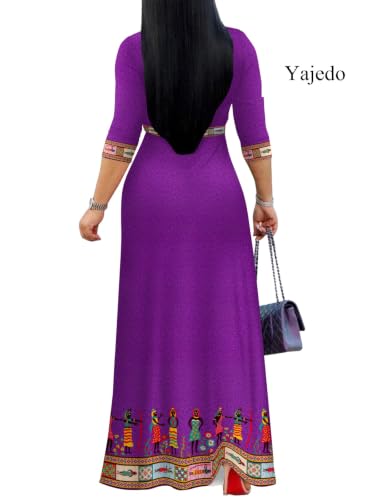 Image of Yajedo Womens Casual Summer Maxi Dress Plus Size Sexy Wrap V Neck 3 /4 Sleeve Sundress with Pockets