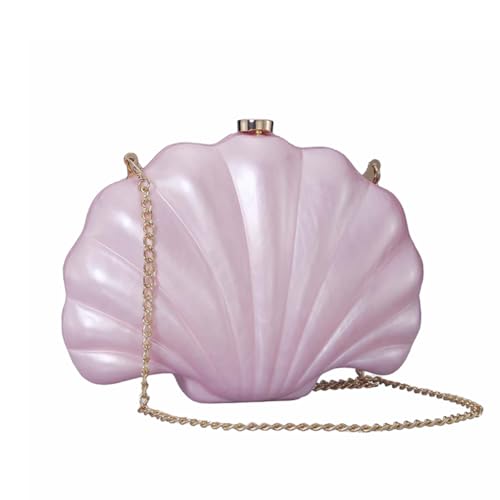 Image of Women Pearl Shell Acrylic Clutch Shell Purse Chain Shoulder Bag Ladies Wedding Clutch Prom Evening Handbag