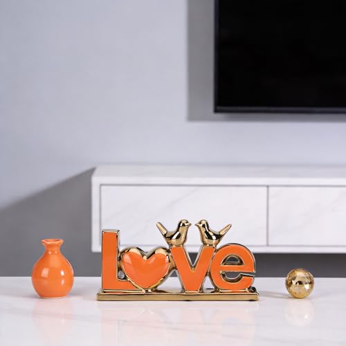 Escultura Decorativa Cerámica Amor Naranja y Dorado miniatura 5