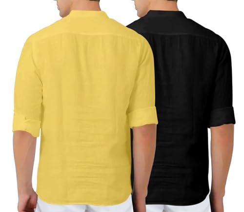 Image of Zombom Men's Combo Cotton Polyester Blend Solid Full Sleeve Straight Regular Fit Mandarin /Chinese Collor Kurta (Pack of 2)