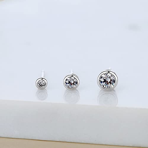 Lavishe Rhodium Plated 925 Sterling Silver Cubic Zirconia Round Bezel Set Stud Earrings, 4Mm Stone #TOP4