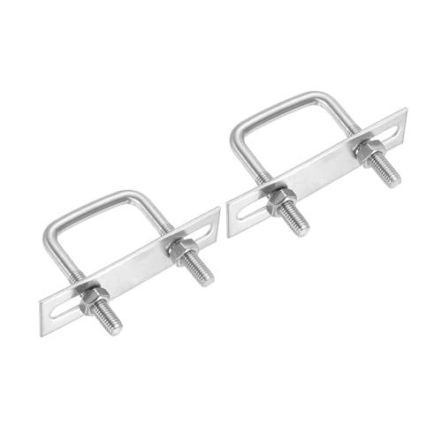 Image of PATIKIL M8x42x65mm Square U-Bolts Kit, 2Set 304 Stainless Steel Square U Shaped Bolts Replacement Parts with Frame Plates and Nuts for Ski Board Sailboat Trailer