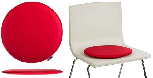 Brandsseller 4er Set Sitzkissen aus Filz Ø 35x2 cm – Robuste Stuhlauflagen für innen und außen, rundes Sitzpolster, strapazierfähiges Kissen für Stühle – Rot