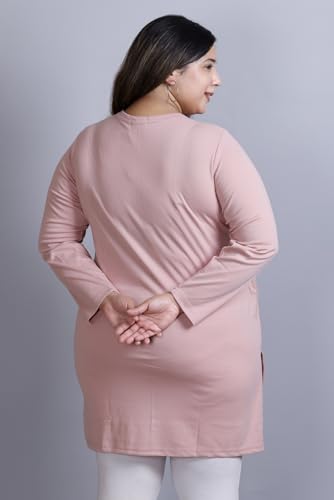 Image of CUPID Women's Cotton Plus Size Plain Full Sleeves Long Top for Summer n Semi Summers with One Side Pocket for Ladies Solid T Shirt