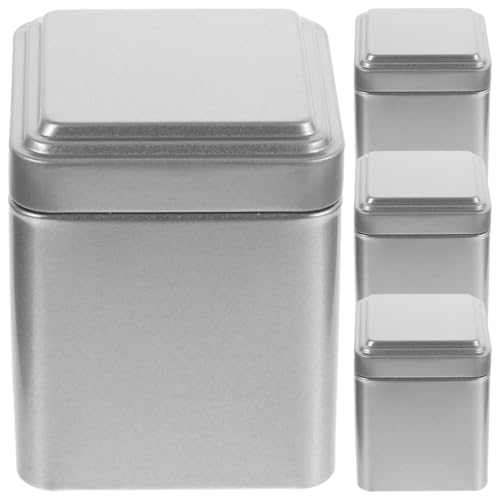 4 cajas de té rectangulares para té suelto: latas de té herméticas plateadas para guardar dulces y especias, 50 g para el hogar y la oficina Tarro de harina o especias