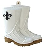 Set of 6 (SIX) White Shrimp Boots Christmas Black Fleur de Lis Mardi Gras Tree Ornament New Orleans Cajun Creole Shrimp Boil Saints